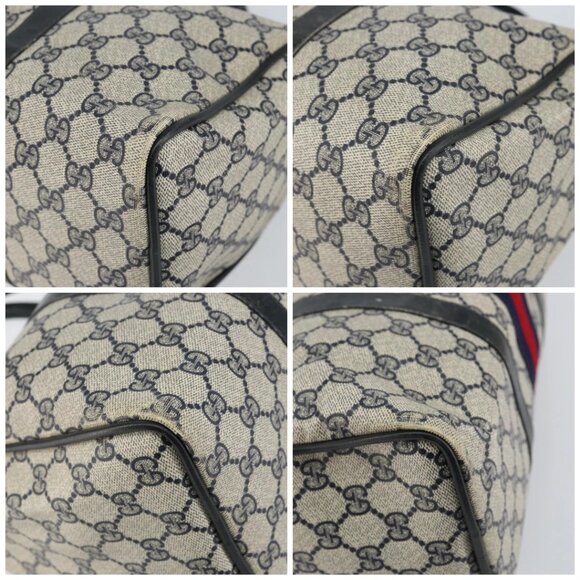 GUCCI GG Supreme Sherry Line Hand Bag PVC Navy Gold 012 3842 58 Auth gh1137 - Picture 14 of 16